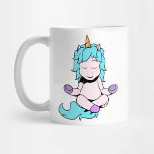 Cartoon unicorn meditates with yoga Mug